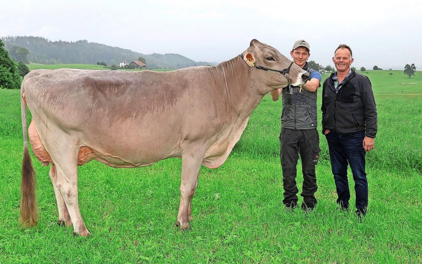 Fredi und sein Sohn Michael Diethelm mit der exterieur- und leistungsstarken Aldo Tochter Zamira