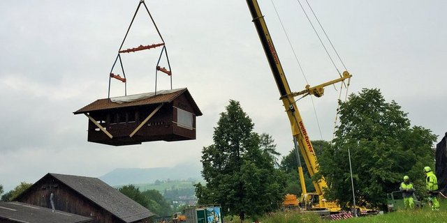 Der Lehrbienen-Stand in den Lüften. (Bild Franziska Hämmerli/Fibl)