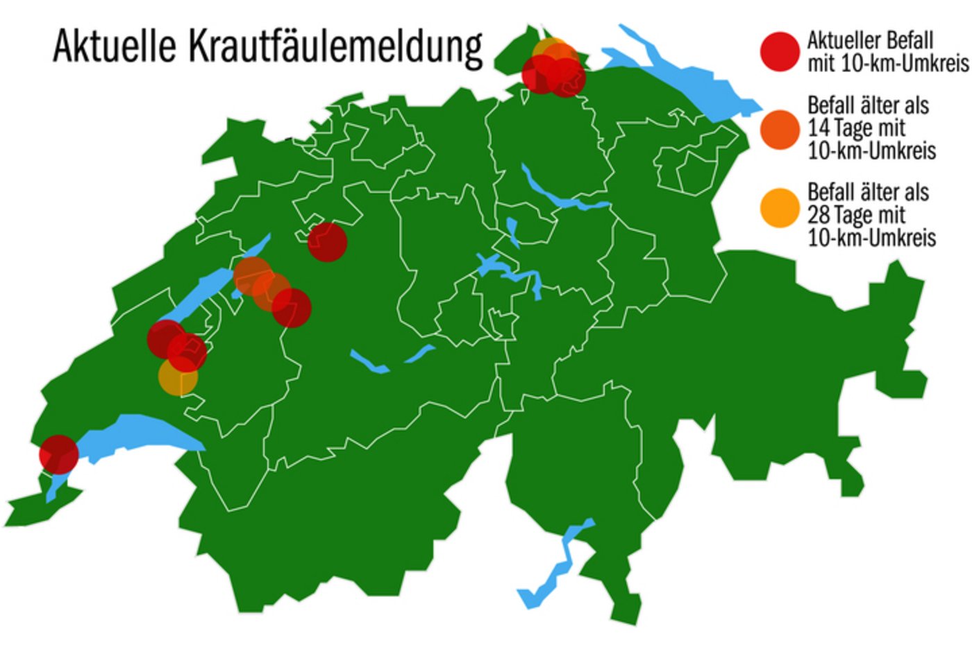 Insgesamt neun neue Krautfäulefälle wurden laut dem Meldeprogramm Phytopre in den vergangenen 14 Tagen gemeldet. 