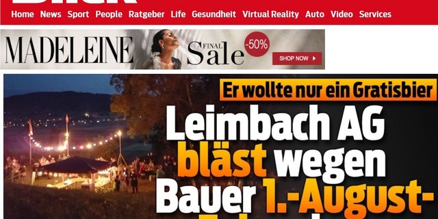 Die Top-Schlagzeile von blick.ch heute morgen. (Screenshot)