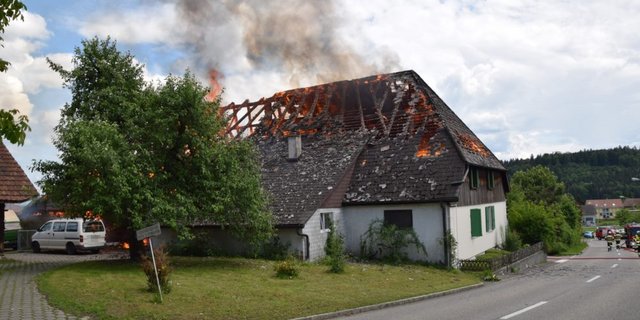 Beim Eintreffen der Einsatzkräfte stand das Bauernhaus bereits in Vollbrand. (Bild Kapo Solothurn)