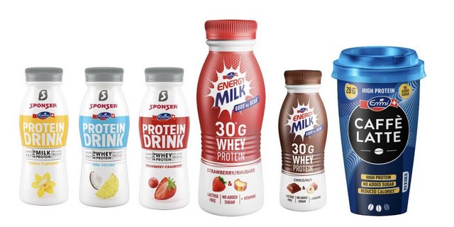 Der erhöhte Eiweiss-Gehalt wird entweder über den Zusatz von Milch- oder Molkenprotein erreicht. (Bilder zVg / Montage jsc)