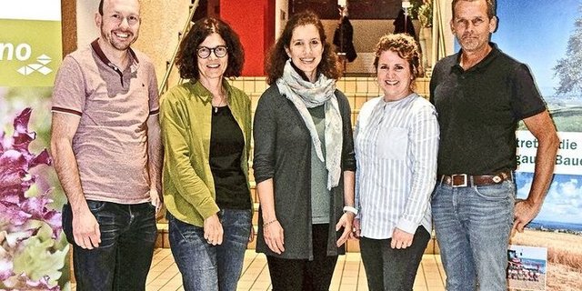 Durch die Veranstaltung führten Tobias Daepp, Christina Kreis, Christine Heller, Rahel Fröhlich und Thomas Ruch (v. l. n. r.).