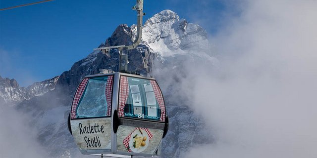 Die Raclette-Stübli-Gondeln sind auf der Firstbahn bei Grindelwald im Einsatz. (Bilder zVg)