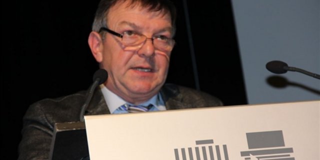 Ruedi Schnyder bei der Generalversammlung der Thurgauer Milchproduzenten. (Bild Christian Weber)
