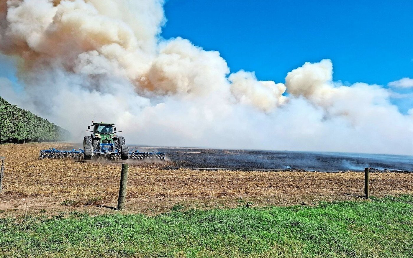 Für Schweizer ein ungewohnter Anblick: Ist das Getreide gewonnen, werden die Flächen abgebrannt, damit später neu angesät werden kann. Das Ganze geschieht kontrolliert und geplant.  