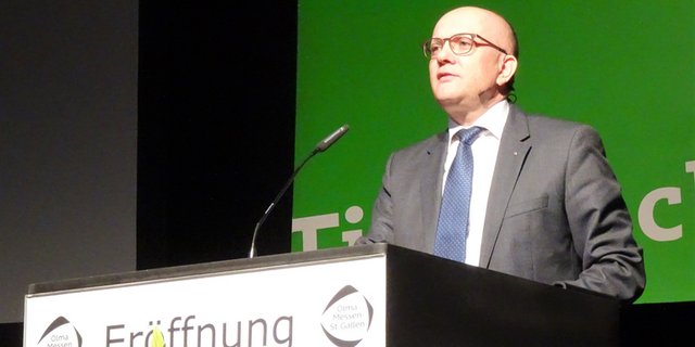 Olma-Direktor Nicolo Paganini an der Eröffnung der Fachmesse. (Bild lid/mr)