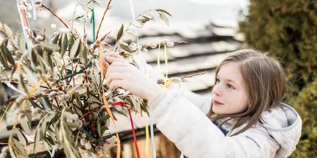 Palmbuschn binden: Ölzweige, Palmkätzchen und bunte Bänder sowie Geschick und Freude – mehr braucht es nicht. (Bild zVg)
