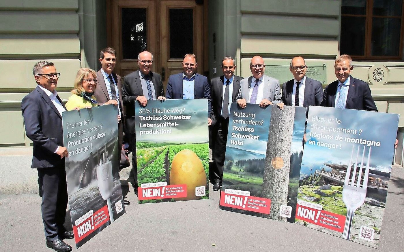 Markus Ritter, Marcel Dettling, Gerhard Pfister, Fabio Regazzi, Daniel Fässler und Erich von Siebenthal (v. l. n. r.) erläuterten ihre Argumente.