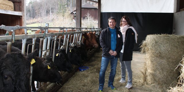 Der grosszügige Freilaufstall wurde 2015 gebaut. Beim Bau halfen Ursula und Thomas Fuchs ihre Ursprungsberufe: Sie ist Bauingenieurin, er Zimmermann und Holzbautechniker. (Bilder Belinda Balmer/BauernZeitung)