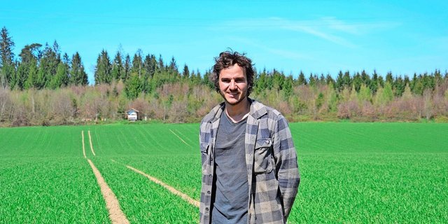 Stefan Hubacher steht Anfang April in einem Weizenfeld der BG Hubacher/Messer. Hier wächst eine IP-Suisse-Sortenmischung aus Diavel und Caminada, die kürzlich gestriegelt worden ist. 