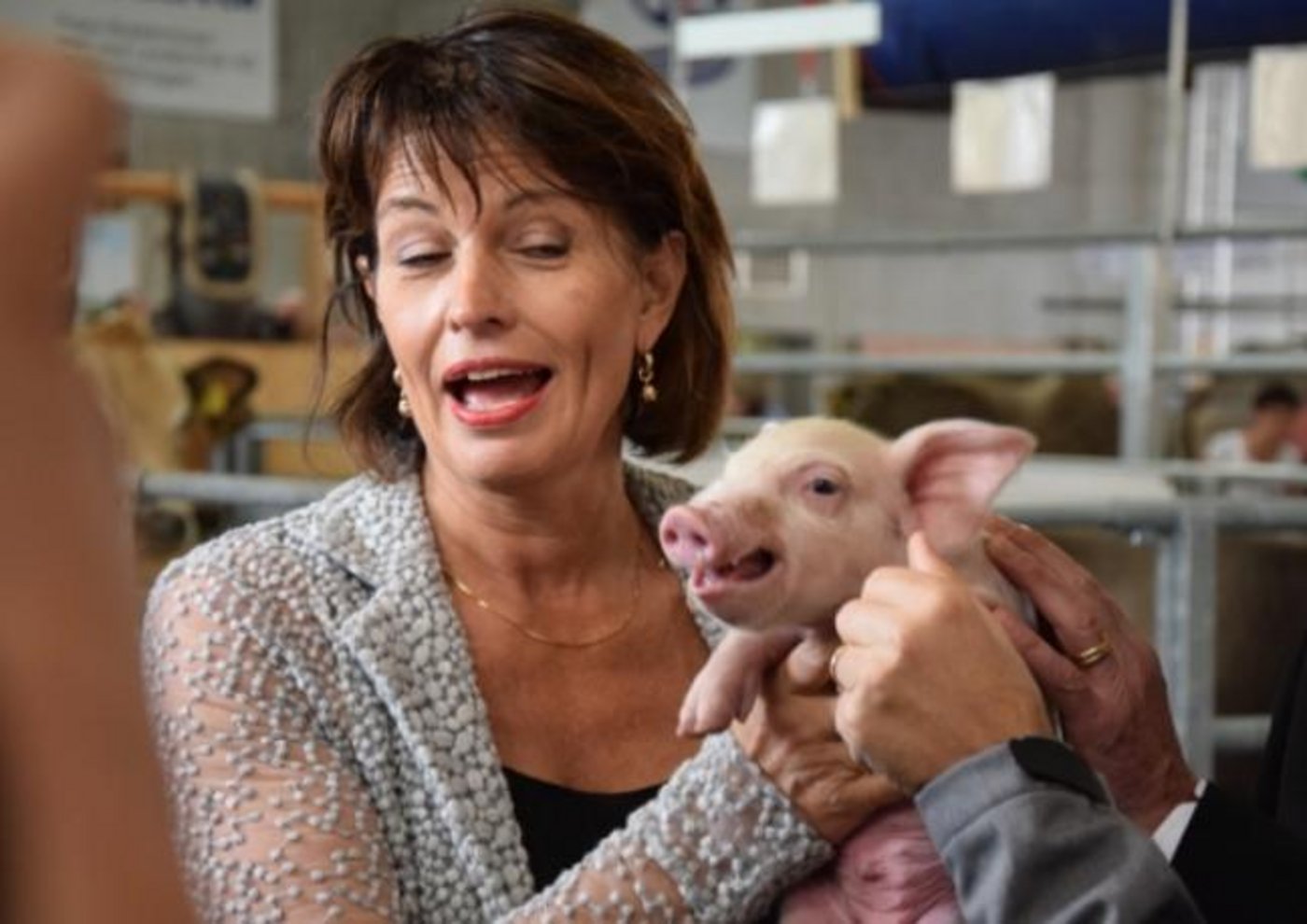 Auch dieses Jahr kam prominenter bundesrätlicher Besuch an die Olma: Doris Leuthard posiert mit dem obligaten Säuli. (Bild Jasmine Baumann)