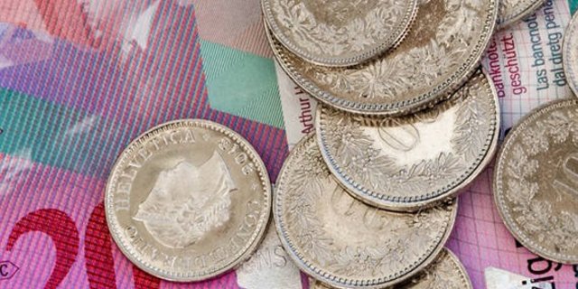 Schweizer Banknote CHF 20.- sowie Schweizer Münz