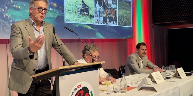 IP-Suisse-Geschäftsführer Christophe Eggenschwiler am Rednerpult.