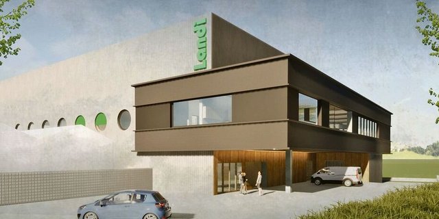 Visualisierung des neuen vierstöckigen Hauptsitzes der Landi Sursee im Schellenrain, gebaut wird unmittelbar neben dem Landi-Markt Oberkirch.