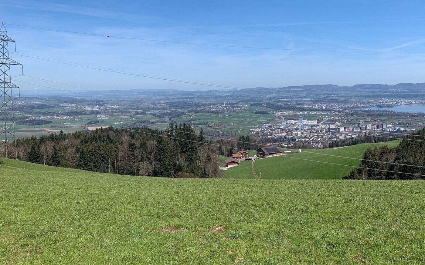 Vom neu ausgeschiedenen Zuströmbereich Zugersee sind wenige Luzerner, viele Zuger, aber noch keine Schwyzer Betriebe betroffen. Blick vom Luzerner Michelskreuz Richtung Rotkreuz und Zugersee. 