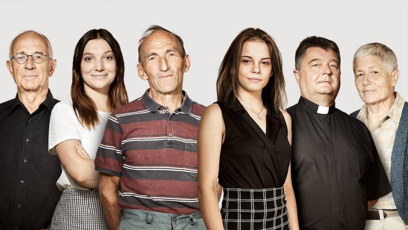 Die Nominierten für den Prix Courage 2019: Christian Marti, Iluska Grass, Markus Ramser, Robin Justine Schönbeck, Josef Karber, Gaby Igual. (Bild Beobachter)