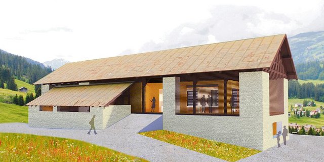 So präsentiert sich die neue Alpschaukäserei in der Visualisierung. Sie soll in den bestehenden Kuhstall der Plantahofalp in Parpan eingebaut werden. Die Gemeinschafts-Schaukäserei soll ihren Betrieb bereits in der nächsten Alpsaison aufnehmen. (Bilder Adrian Christen/Vrena Crameri)
