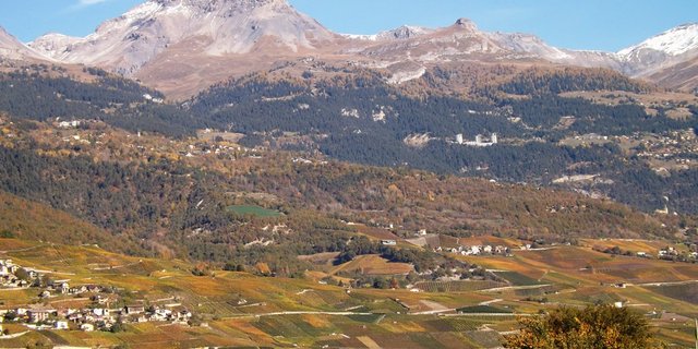 Sechs Beispiele für Landschaftsqualität: Noble Contrée Rebbau am Hang im Wallis, Dörfer am Hang, Maiensässe und Alpbetriebe. (Bild: Laura Clavien)