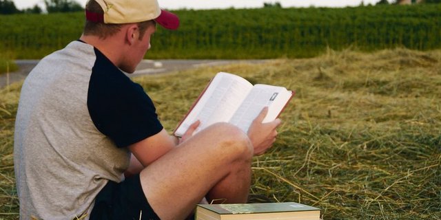 Der Bücherstapel auf dem Acker sieht etwas befremdlich aus. Das täuscht: Praxis und Theorie beissen sich nicht, sie ergänzen sich wunderbar.(Bild Deborah Rentsch)