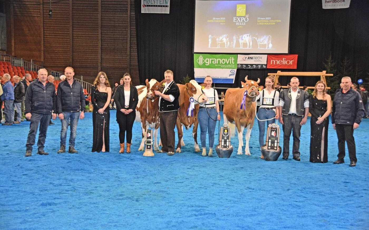 SF-Championwahl (v.r.): Miss: Kilian Nevada, Daniel und Adelheid Graf, Bleiken; Reserve: Sunside Kilian Sf Ivabia, Christian Stucki, Uebeschi; Mention: Kilian Mayla, Fritz Wenger, Pohlern. 