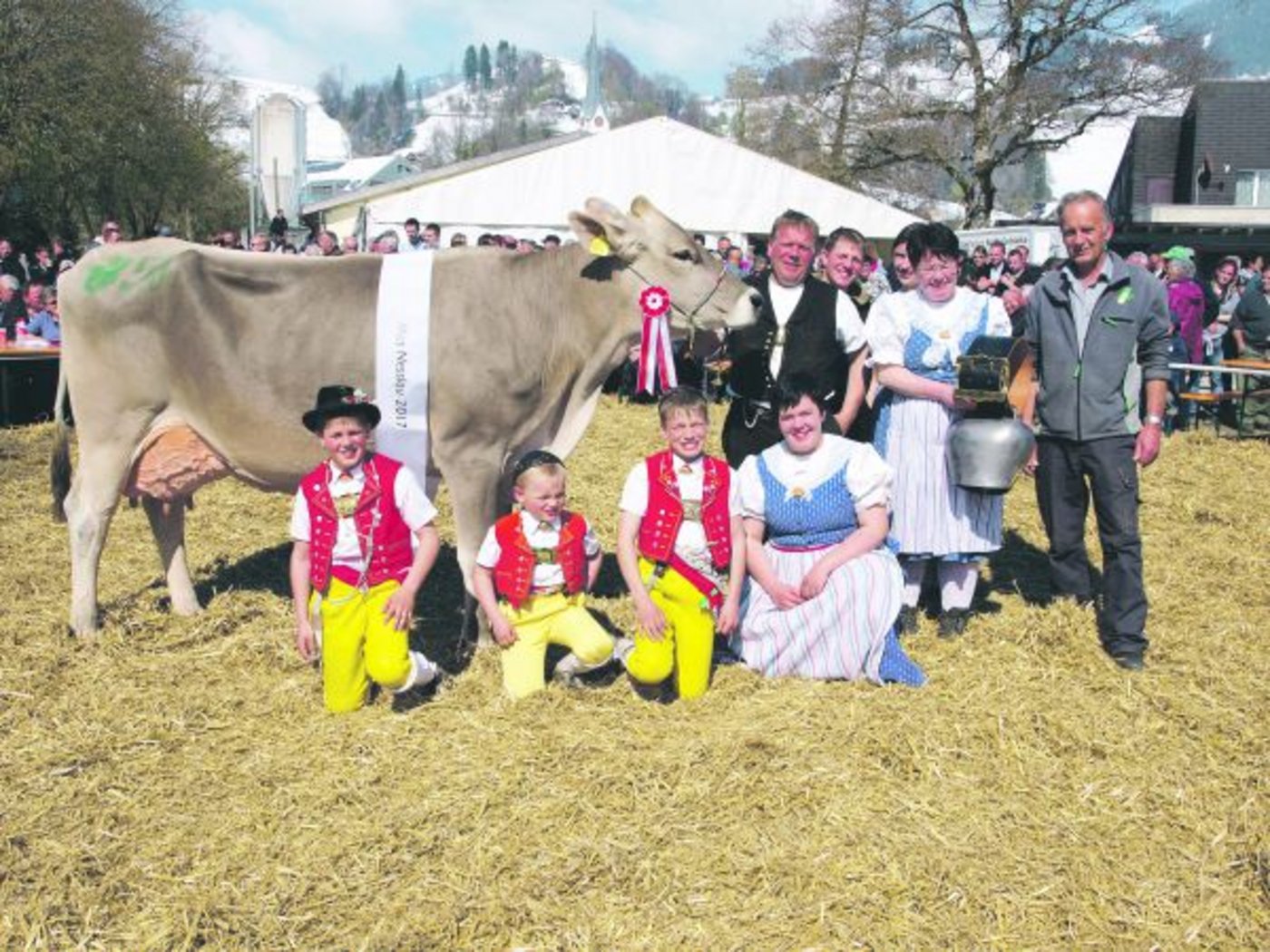 Villstar-Tochter Roxana wurde an der Jubiläumsschau zur Miss Nesslau gekürt. Besitzer Hansueli Huser aus Neu St. Johann und seine ganze Familie freuten sich riesig über diesen Erfolg. (Bild Mario Tosato)