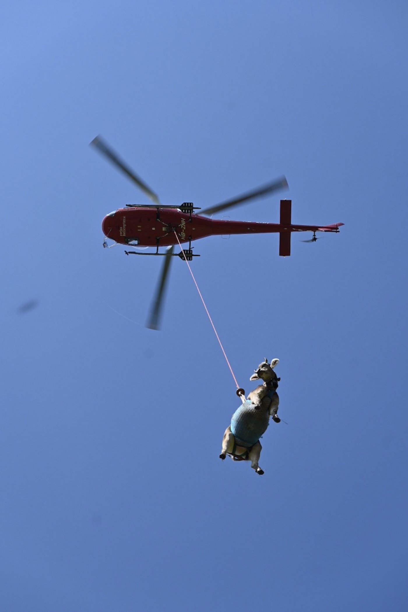 Völlig losgelöst von der Erde: Guschti Raika hebt ab zu ihrem ersten Helikopterflug. (Bild Jasmine Baumann)