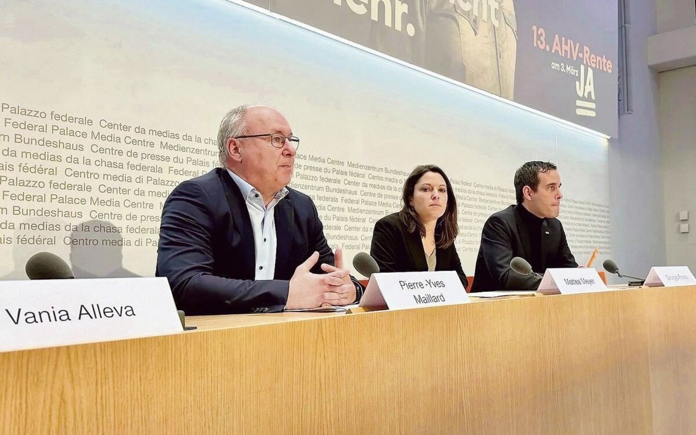 Haben ein Auge auf die Bauern geworfen: SGB-Boss Pierre-Yves Maillard, SP-Co-Präsidentin Mattea Meyer, Mitte-Nationalrat Giorgio Fonio.