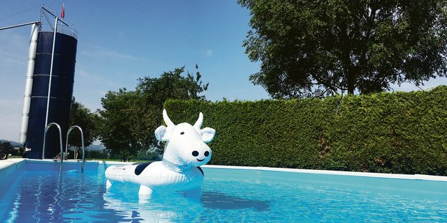Dieser Swimmingpool steht schon lange auf einem Luzerner Bauernhof. Neue Anlagen werden nicht mehr bewilligt. (Bild aem)