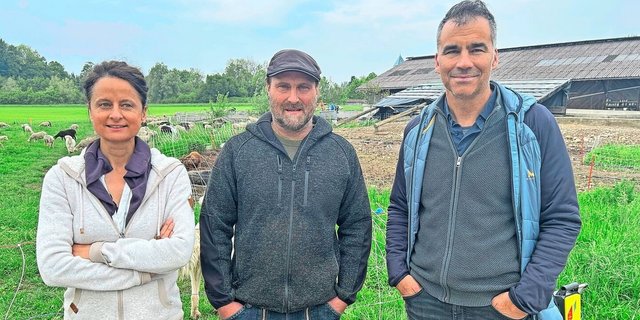 Riccarda Lüthi, Bruno Zähner und Daniel Mettler (v. l.) organisierten die Schafhirtentagung, die auf Zähners Hof in Illnau stattfand. 