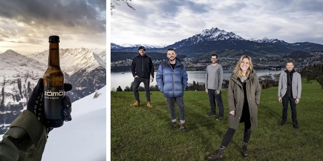 Die ZÄMÄ® Crew; von links: Säm Imholz, Phil Bucher, Tino Scherer, Leandra Portillo und Adrian Affentranger. (Bild Berg Drinks GmbH) 