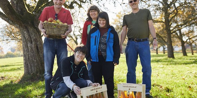 Die Äpfel werden bei den Baumspendern von Menschen mit Beeinträchtigung geernet. (Bild Gartengold GmbH)
