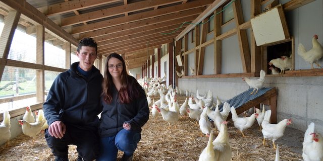 Silvan Ruthishauser und Jasmine Widmer. Den Eierproduzenten bereiten die bevorstehenden Initiativen Sorgen. (Bilder Daniel Thür)