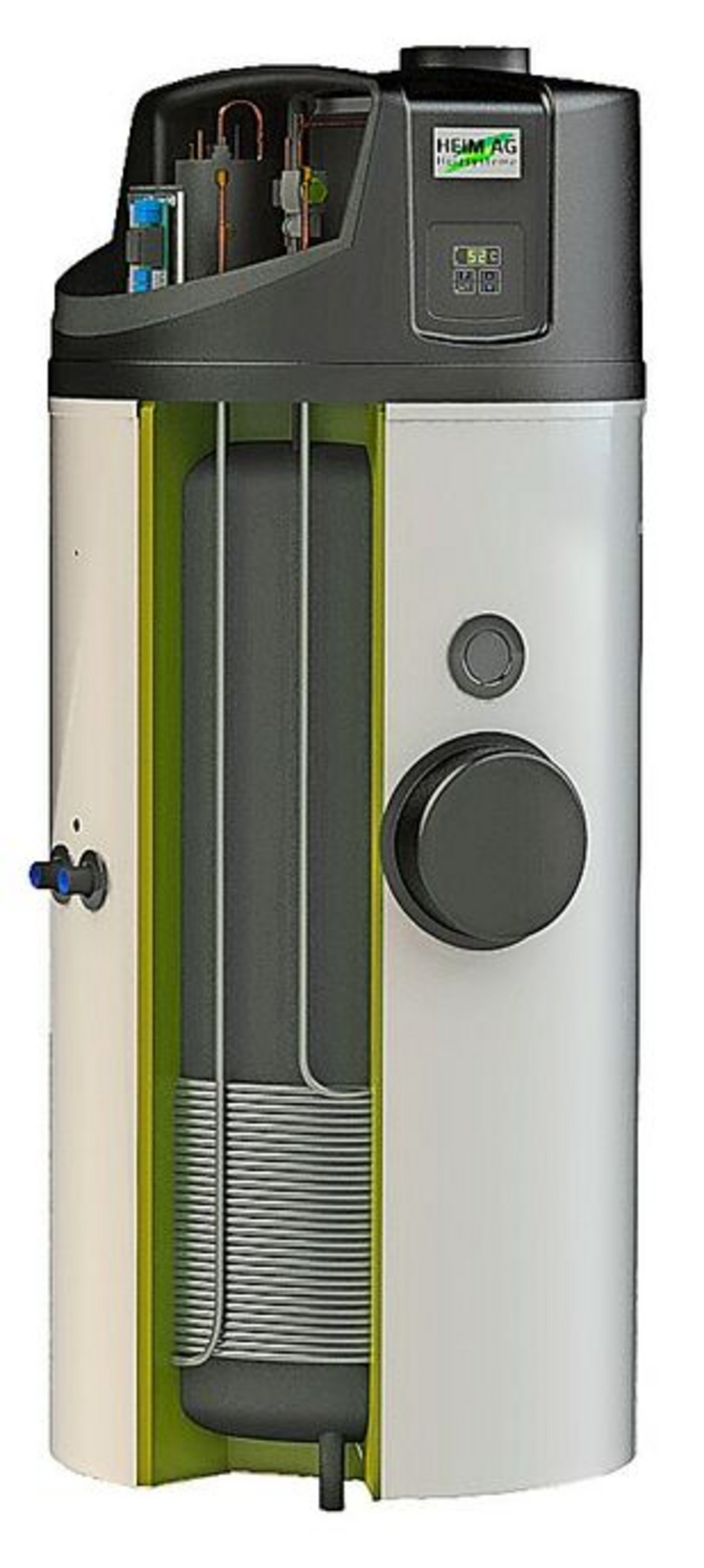 Querschnitt durch einen Wärmepumpenboiler.
