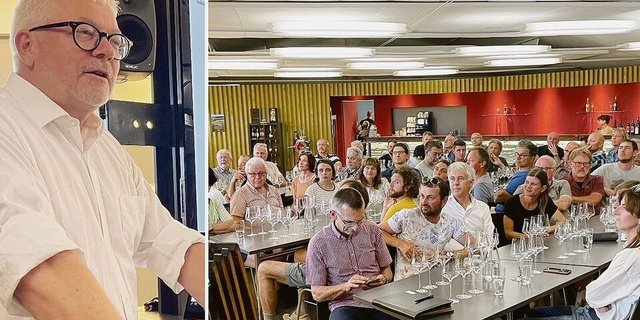 Martin Wiederkehr vom Weinbauzentrum Wädenswil ZH referiert vor vielen Interessierten Zentralschweizer Weinbauern.  