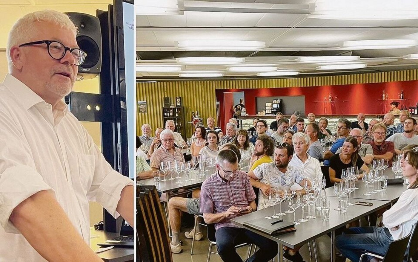 Martin Wiederkehr vom Weinbauzentrum Wädenswil ZH referiert vor vielen Interessierten Zentralschweizer Weinbauern.  