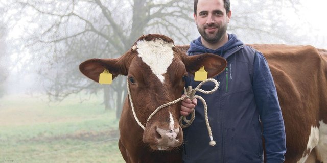 Der neue Präsident von Swissherdbook Solothurn, Daniel Schluep aus Nennigkofen, mit der vierjährigen Bahamas.