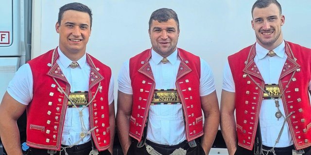 Berner nehmt euch in Acht! Mit Schlussgangteilnehmer Werner Schlegel, Co-Schwägalp-Sieger Marcel Räbsamen und Damian Ott (v. l. n. r.) ist zu rechnen. Sie machten das Bergfest zum Highlight.