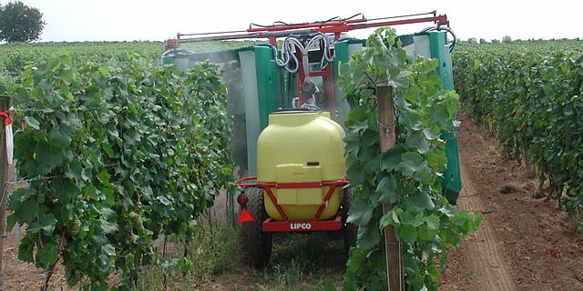 Tunnelsprizgeräte bringen im Weinbau Pflanzenschutzmittel an. (Bild Karl Bauer - Eigenes Werk (Originaltext: eigenes Foto), CC BY 3.0 at, https://commons.wikimedia.org/w/index.php?curid=18628371)