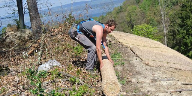 Das Holzwolle-Vlies als Erosionsschutz lässt sich laut Medienmitteilung leicht ab Rolle verlegen. (Bilder zVg)