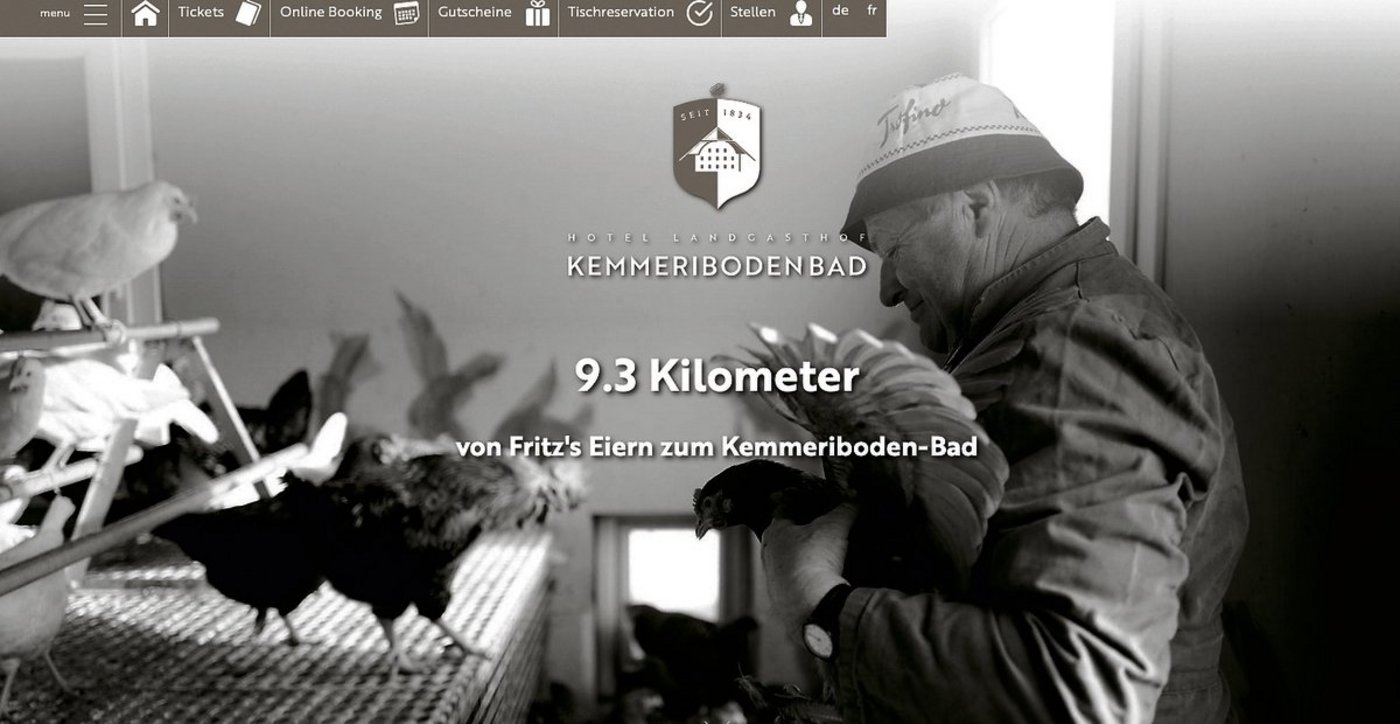 Normalerweise liefert Fritz Stettler die Eier seiner Hennen in das Kemmeriboden-Bad. Doch wegen Corona ist das geschlossen und so gehen die Eier nun andere Wege.(Screenshot Webseite Kemmeriboden-Bad)