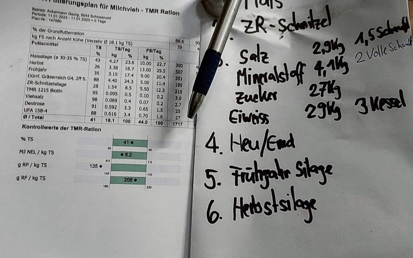Neben Silage und Heu kommen bei einer Totalmischration auch Kleinkomponenten wie Salz dazu.