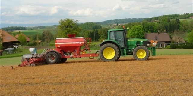 Kunstwiese mit Glyphosat behandeln und anschliessend Mais säen. Im pfluglosen Anbau ist dies immer noch eine weit verbreitete Methode. (Bild Beat Schmid) 