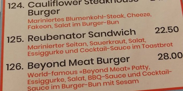 Der Burger ist mit 28 Franken nicht ganz günstig. Bei der Verdrängung von Fleischprodukten wird der Preis keine unwichtige Rolle spielen.