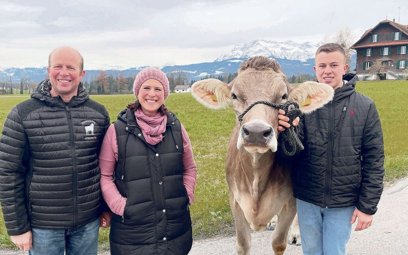 Thomas und Luzia Bucher setzen auf OB und BS. Manuel Bucher präsentiert OB-Kuh Livana. Die junge Altmelk wird auch an der Lucerne-Expo zu bestaunen sein. 